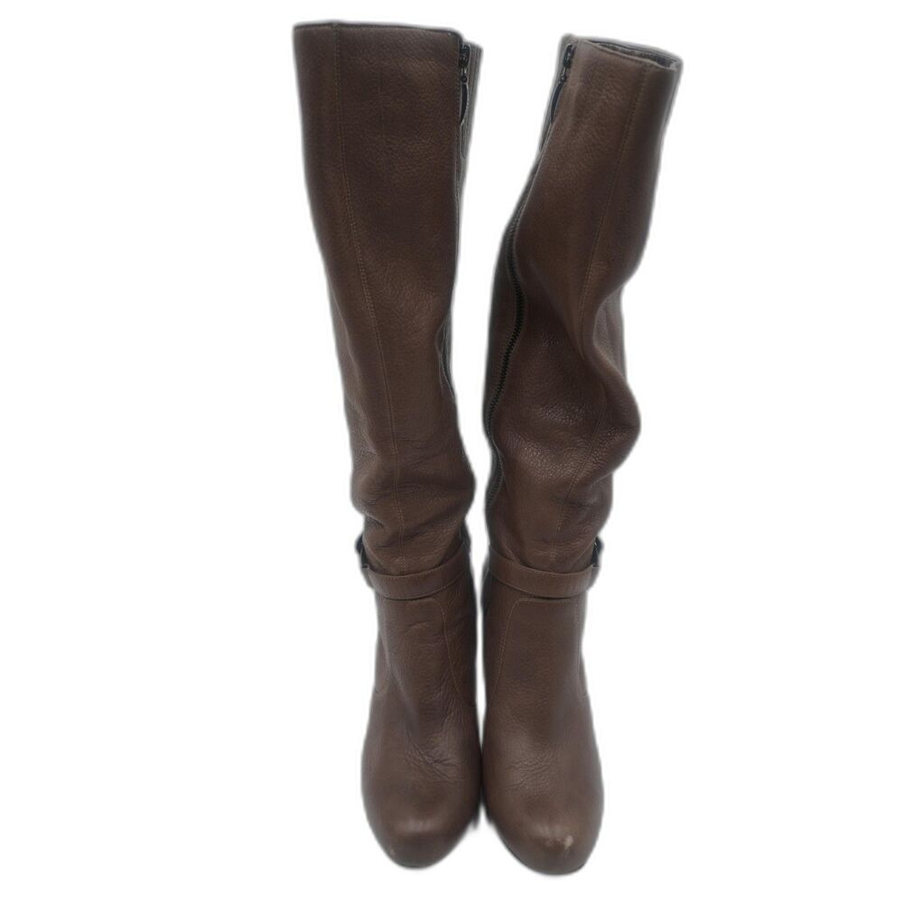 DKNYC Sydney Taupe Light Gray Leather Knee-High High Heeled Boot Size 8.5